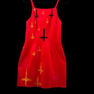 By The Way Strappy Dress With Abstract Print Red Hand Painted Halloween Size M
